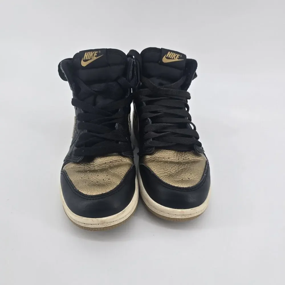 Nike Air Jordan 1 Mid Black Gold Kids Size 2Y Youth Sneakers Shoes